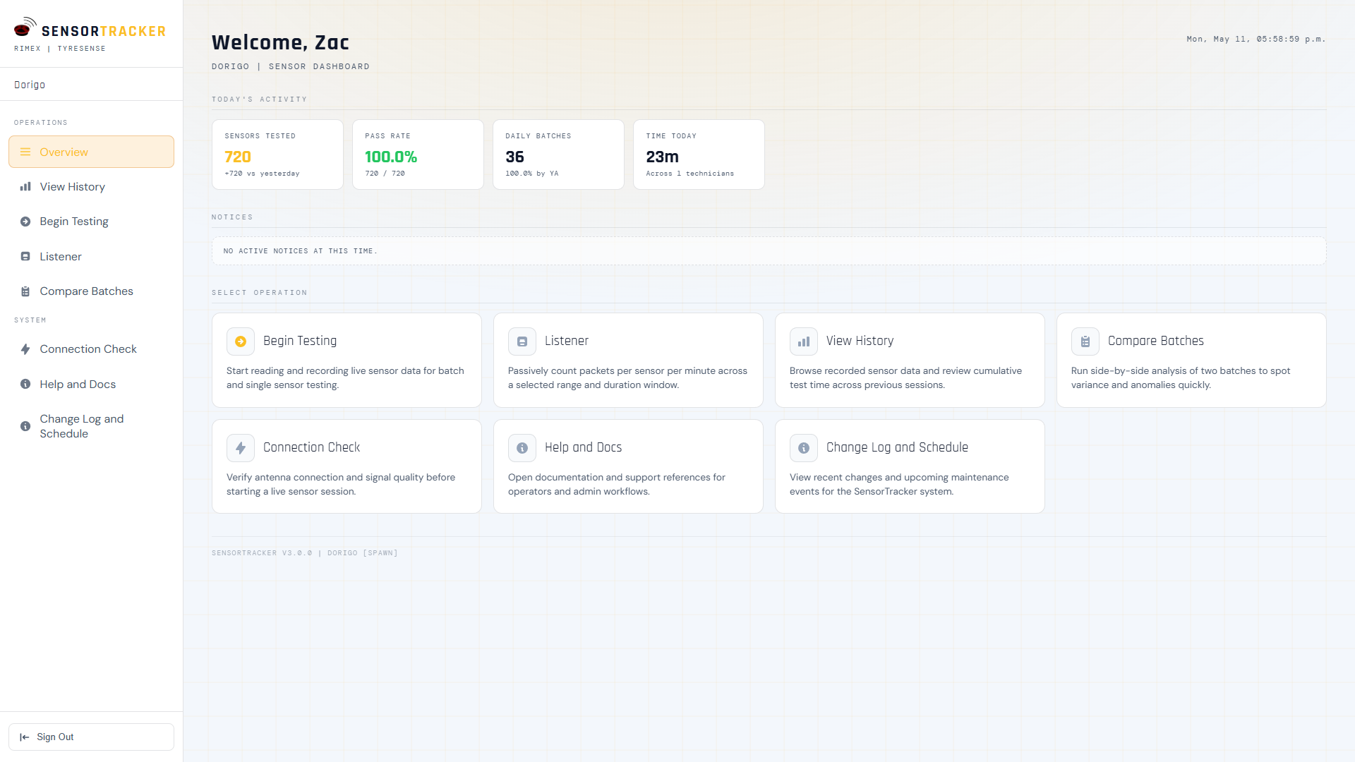 Sensor Tracker — dashboard