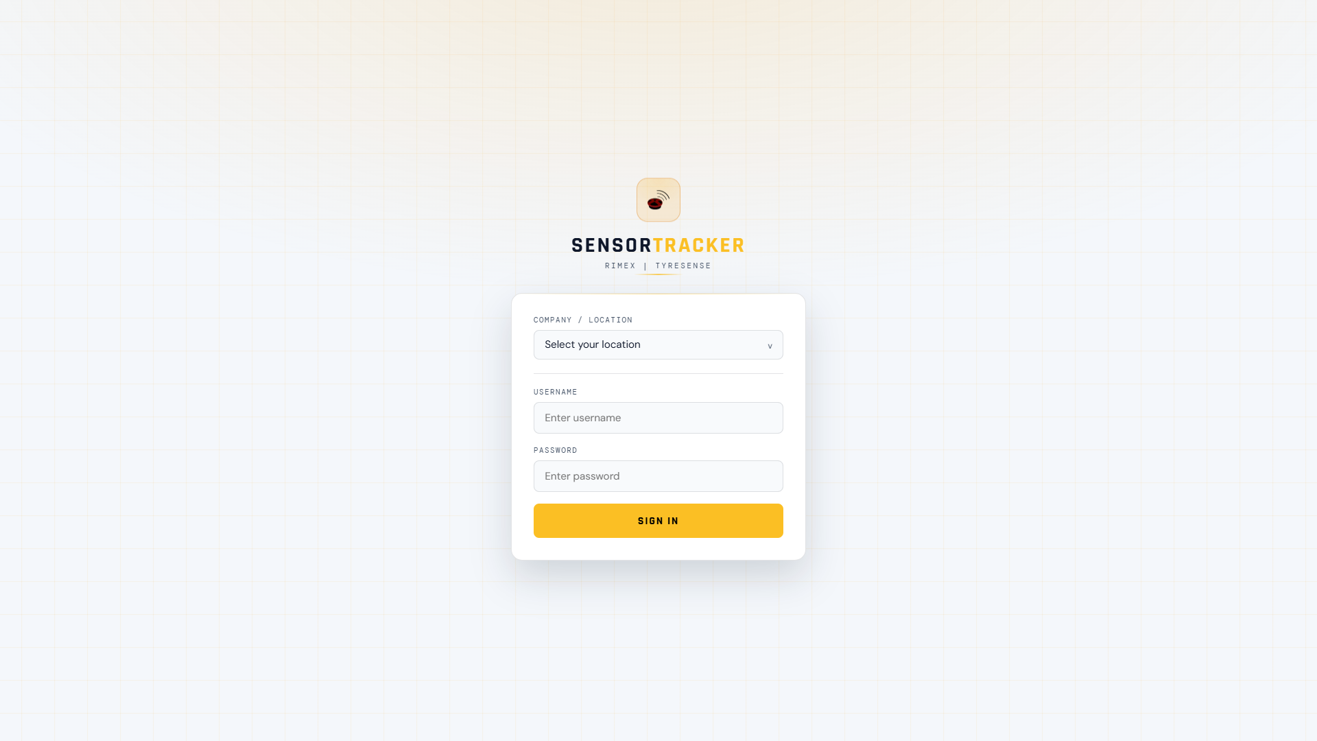 Sensor Tracker — login screen
